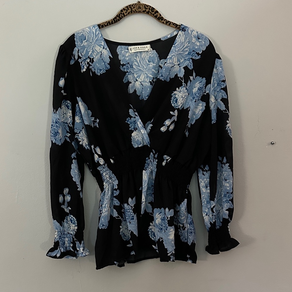 Jon & Anna Black and Blue Floral Blouse